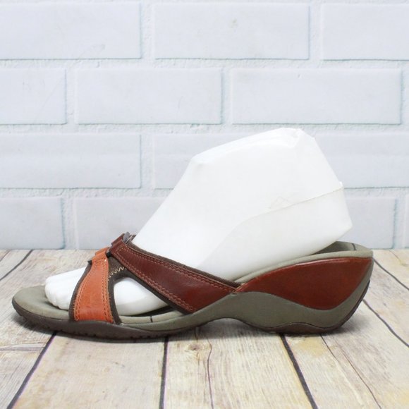 Merrell Shoes - Merrell Dewberry Brown Leather Slip-On Comfort Performance Sandals US 8